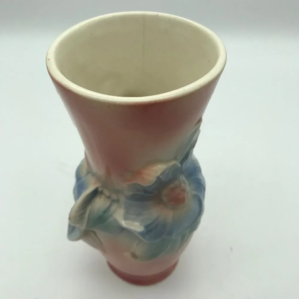 Vintage Royal Copley Pottery Carol's Corsage Pink Blue Floral Relief Vase 7 inch